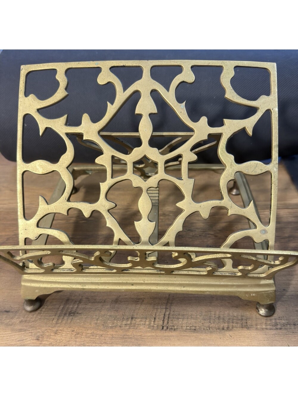 Vintage Brass Book Stand, Adjustable, Collapsible, Cookbook, Bible Display